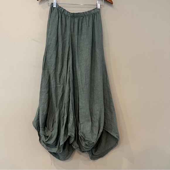 Tempo Paris Linen Skirt Washed Olive Green Sz M Italy Made Boho Lagenlook - Picture 6 of 15